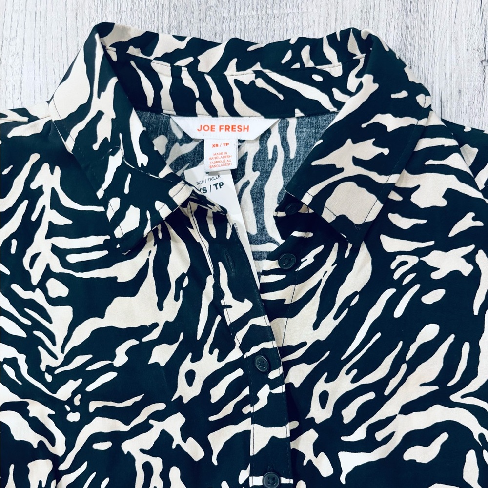 NWT Joe Fresh Zebra Print Black and White Shirt Dress XS - Picture 2 of 5